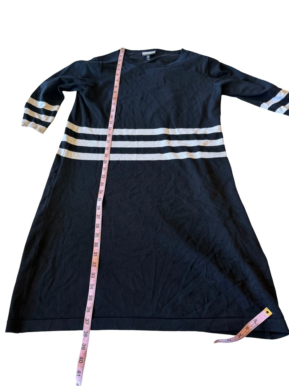 Allison Brittney Black Knit Sweater Dress White Stripes XL